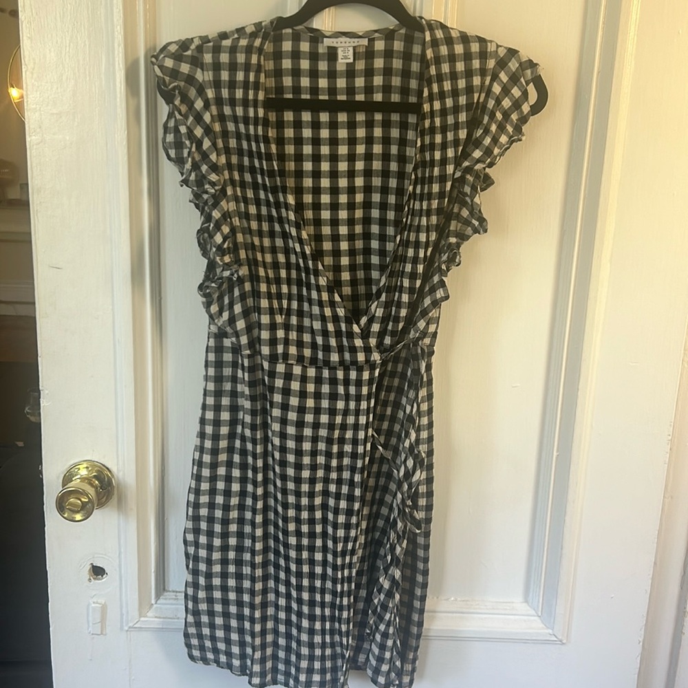 Topshop Gingham Tie Front Dress